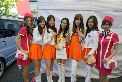 Malaysian Super GT Queen Julie Tan (centre) poses with Japanese Super GT Race Queens at Round 2 race, Fuji Speedway at Oyama in Shizuoka, Japan from 28-29 April 2013.