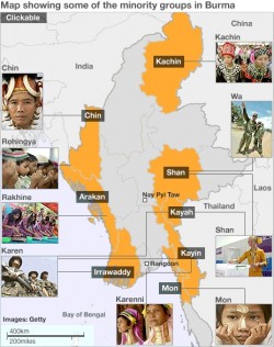 Map of Myanmar showing the 7 Ethnic Minority States