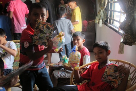 Children were happy to receive a stuffed toy and stationery