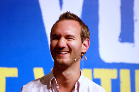 Smiling face and inspirational message of Nick Vujicic