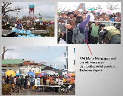 distributing relief at Tacloban airport