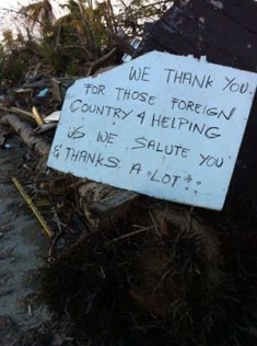 A note of appreciation by the locals found on a tree stump 