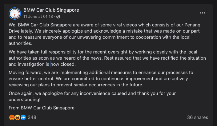 BMW Car Club Singapore apologizes for Penang Bridge convoy