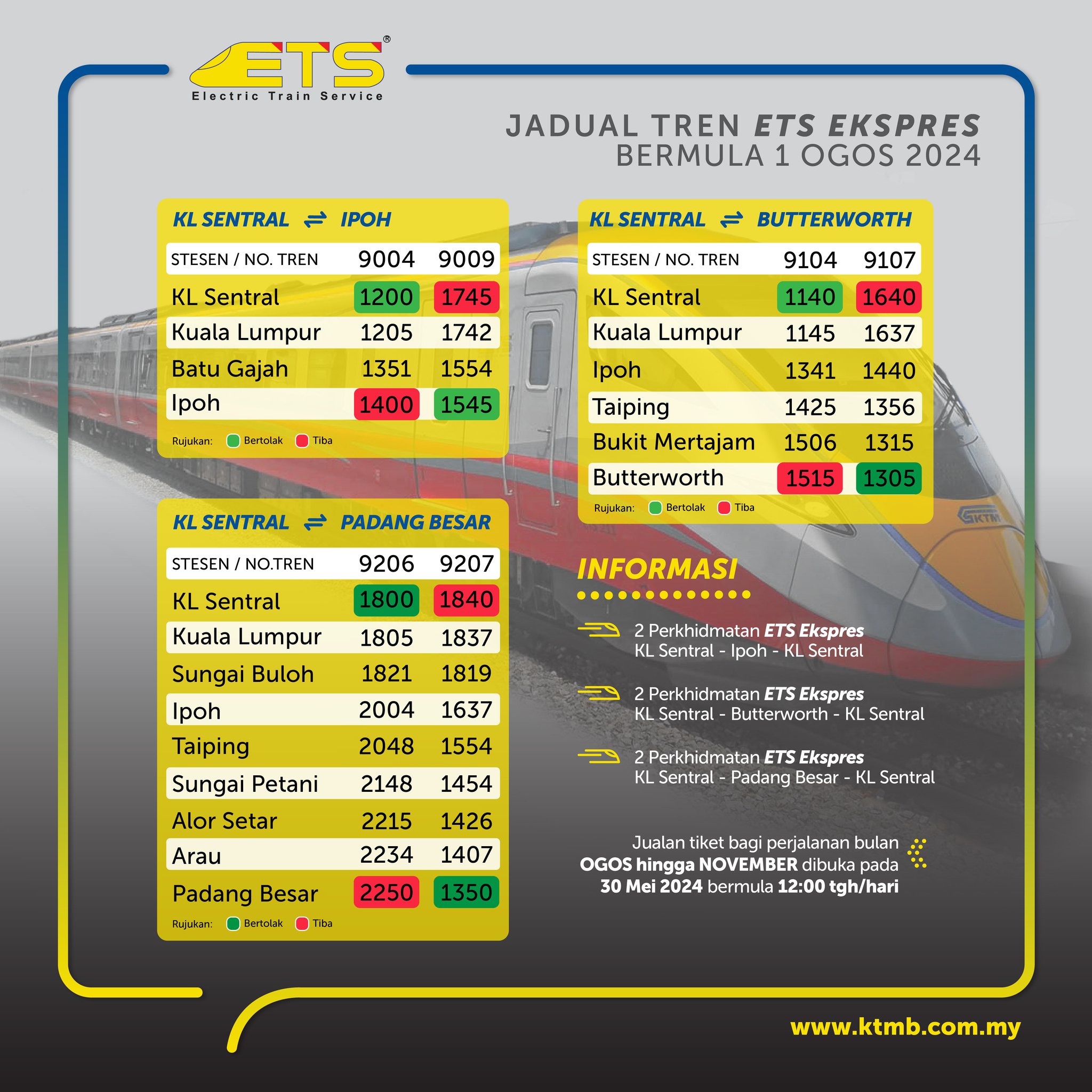 New ETS schedule and express services effective August